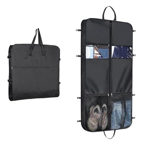 Bolsa grande de transporte de trajes, bolsa de traje de 50 pulgadas con 5 bolsillos con cremallera, 2 bolsillos grandes de malla y asas ajustables, bolsas de ropa plegables impermeables Oxford 600D