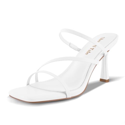 Image of Shoe'N Tale Strappy Kitten Heels For Women Stiletto Mules Square Open Toe Slip On Sandals