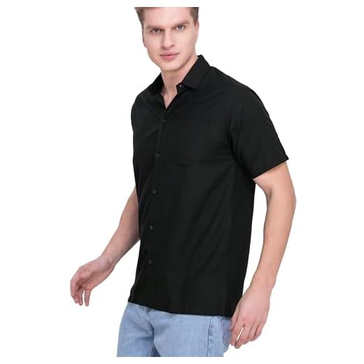 LA LEELA Men's Casual Button Down Short Sleeve Dress Work Untucked Shirt Oxford Solid Shirts for Men L Black, Plain