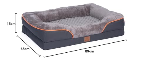 Orthopädisches Premium Hundebett für mittelgroße Hunde - extra Halteschlaufe, Wasserdichter Innenbezug, Hundesofa,Hundekissen,flauschig,Bezug abnehmbar, waschbar, 89 x 63 x 17 cm, hellgrau (XL)