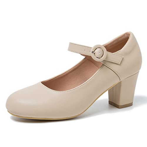 Mary Jane Shoes Women Chunky Heel Pumps Closed Round Toe Ankle Strap Block Heels Comfortable Work Wedding Dress Vintage 1920s Shoes