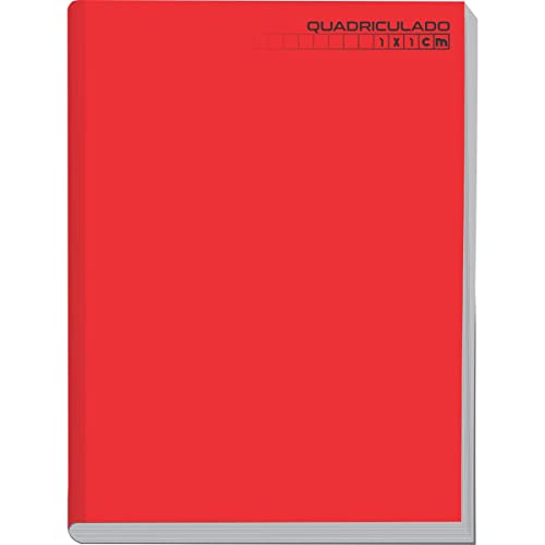 Caderno Quadriculado, Tamoio, 1/4, 1x1 cm, 96 Folhas, Brochura, Capa Dura, Vermelho, Pacote com 5