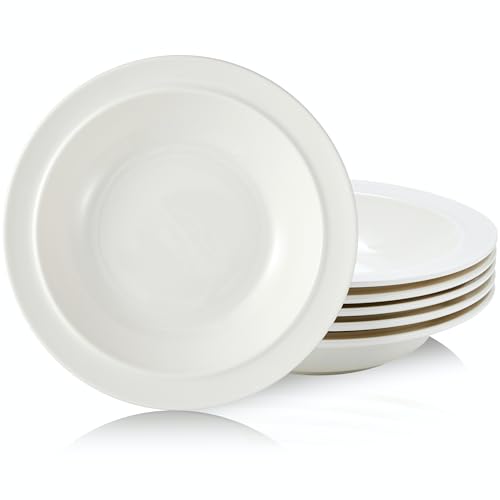 9-inch Porcelain Dinner Plate Set of 6 - Microwave, Oven and Dishwasher Safe, Scratch Resistant. (White)