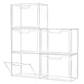 Freebat Stackable Storage Bins, Clear Acrylic Display Case, 5-Pack Acrylic Boxes with Lids, Clear Storage Containers Storage for Handbags, Collectibles & Figures