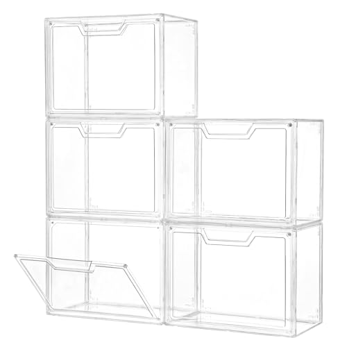 Image of Stackable Purse Organizer for Closet, 5 Pack Clear Acrylic Display Case | Storage Boxes /Bins with Lids, Closet Organizers and Storage for HandBags, Hat, Collectibles and Lego