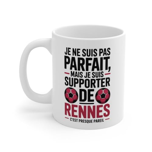 Teecustom Tasse Stade Rennais Supporter Pas Parfait mais Fan de Rennes Mug Humour Rouge & Noir Football