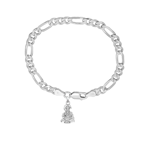 CLEVIO 92.5% pure Sterling Silver Figaro Designer Bracelet with Charm Hanuman for Men CLEV-1985647