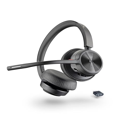 Poly Voyager 4320 UC schnurloses Headset, Stereo-Kopfhörer mit Noise Cancelling-Mikrofonarm,...