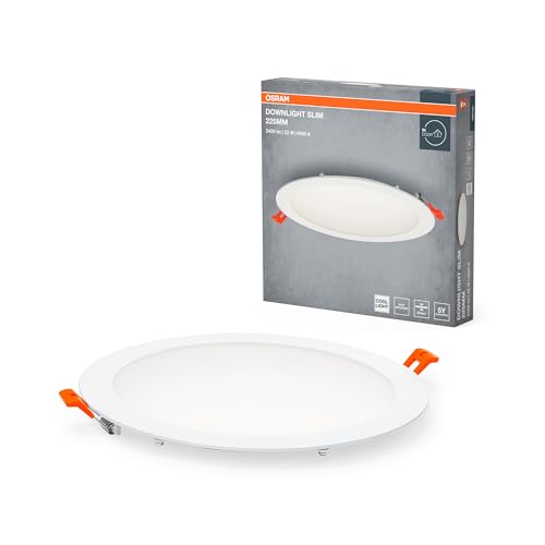 OSRAM Downlight Slim 225mm, luce da incasso a LED, 22W, bianco neutro 4000K, 2000 lumen, design piatto, IP20, facile installazione per soggiorni e cucine