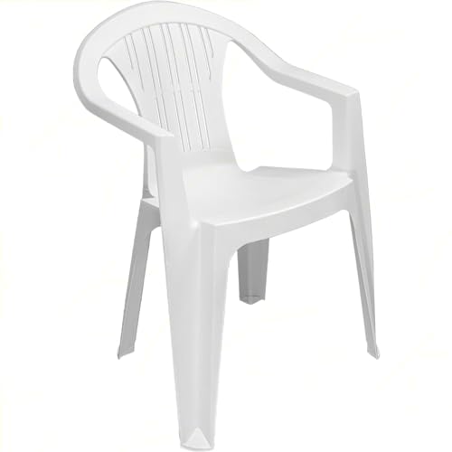 Sillón Ratak con respaldo bajo, monobloque, apilable, color blanco, acabado mate, 56 x 54 x 79 (alt) cm, polipropileno, decoración interior exterior, jardín, balcón o terraza, fabricado en Italia