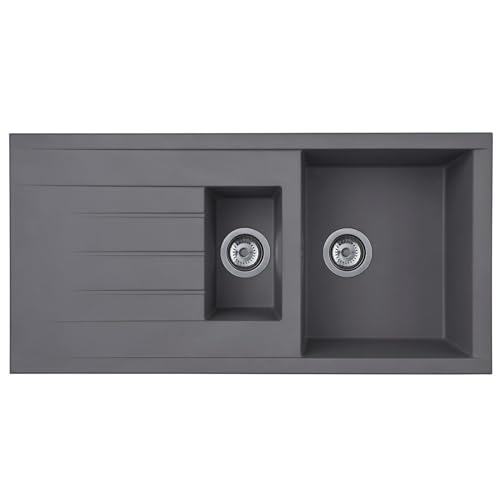 Liquida CU15GR 1.5 Bowl Composite Reversible Inset Grey Kitchen Sink with Waste