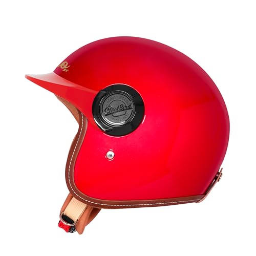 Image of Steelbird SBH 65 Retro 3.0 DOT and ISI Certified Open Face Helmet for Men and Women (Medium 580 MM,Glossy Cherry Red)