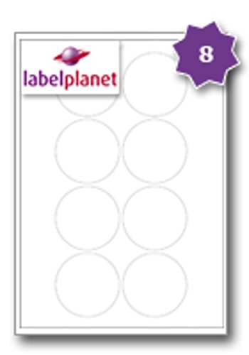 8 Per Sheet, 5 Sheets (40 Round Sticky Labels), Label Planet® White Blank Matt Self-Adhesive A4 Circular Circle Price Pricing Stickers, Printable with Laser or Inkjet Printer, UK LP8/69R
