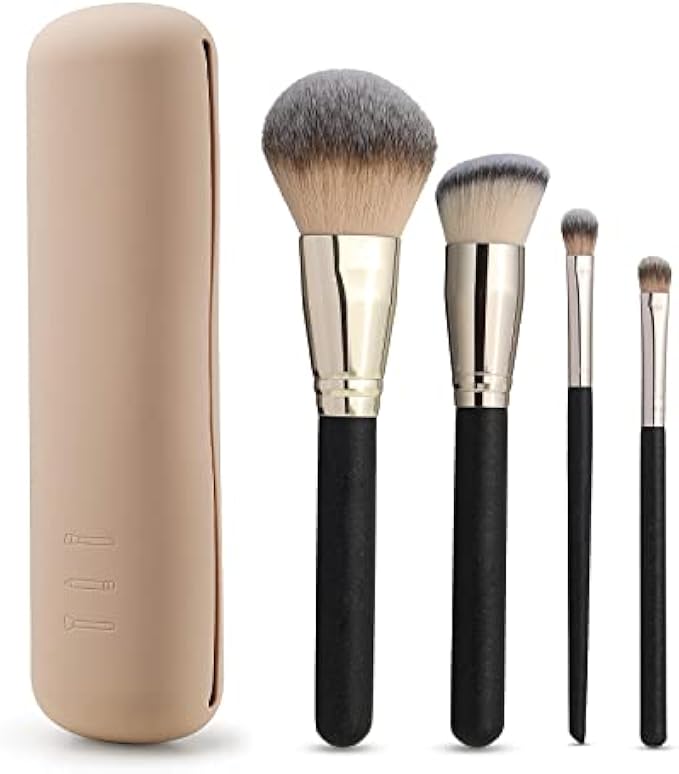 FERYES Large Travel Makeup Brush Holder with 4Pcs Makeup Brushes