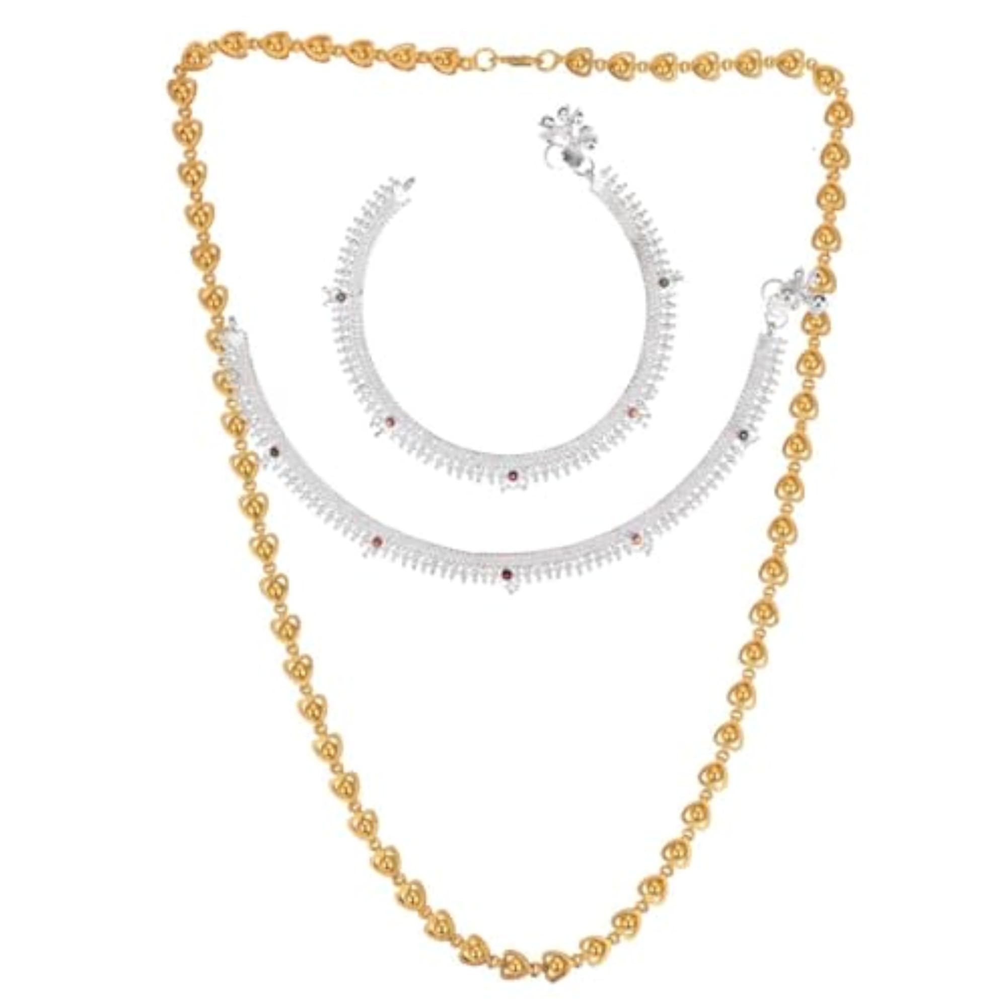 Latest Silver Plated Anklets & 22" Gold Plated Chain Set for Women