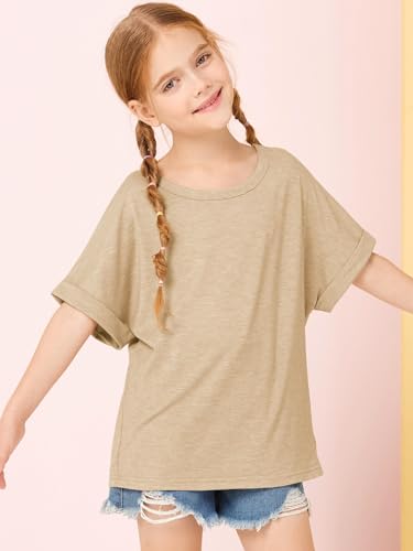 Image of Haloumoning Girls Oversized T-Shirts Short Sleeve Crewneck Summer Casual Loose Tops Tees