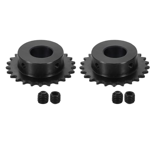 uxcell 2 Pcs #25 Chain Roller Sprocket 17mm Bore, 25 Tooth C45 Carbon Steel ANSI #25 Roller Sprocket Round Hole with Set Screws for ISO 04C Chain