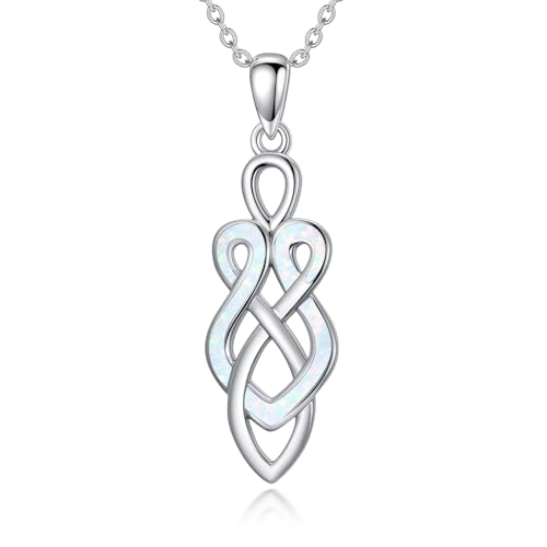 Collier nœud celtique opale argent pour femme pendentif ras de cou