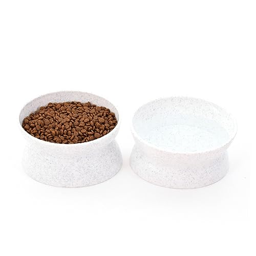 ibasenice Dual Use Non Slip Food Bowl for Cats and Dogs White Positive and Negative Design Tilted Marble Texture Easy to Clean Material Shallow Deep Capacity