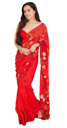 Image of Sidhidata Women's Digital Printed Georgette Saree With Unstitched Blouse Piece (Kriti Sanon White Free Size)