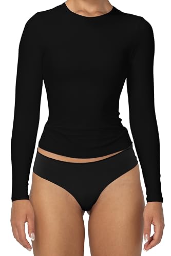 Sunzel Long Sleeve T Shirts for Women with Crew Neck, Double Lined Tops Slim Fit Basic Tee, Casual Undershirt Outfits