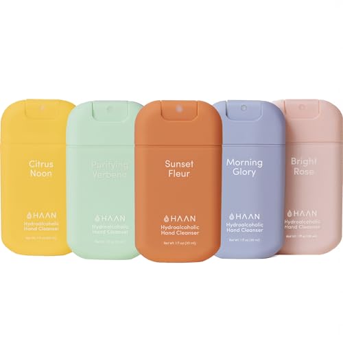 HAAN Handreinigungsspray mit Aloe Vera (5er-Pack) – je 1 Duftvariante: Sunset Fleur, Morning Glory, Bright Rose, Purifying Verbena, Citrus Noon