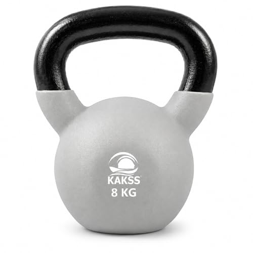 Image of KAKSS Half Coating Neoprene Kettlebell, 8kg Grey Cast Iron Kettle Bell with Non-Slip Grip Handle for Strength Training, Home Gym Workout Equipment for Men & Women (Proudly Made in India)