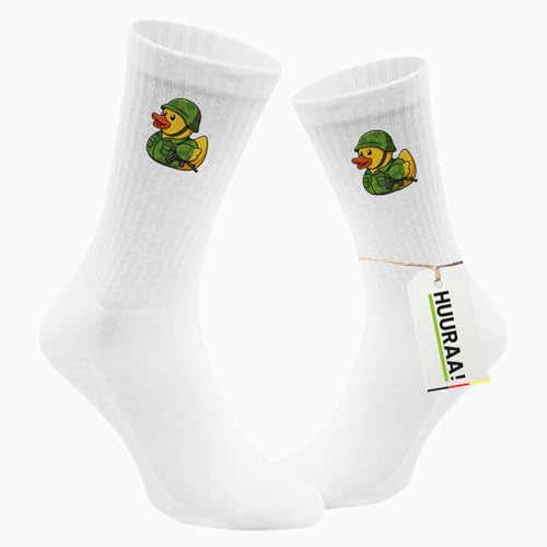 Huuraa Unisex Socken Quietscheente Soldat Gummiente Bundeswehr 42/46 White Baumwolle Tennissocken Geschenkidee