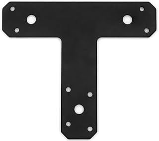 1 Pack T-Shaped Plate, Black Steel Wood Furniture Joint Post to Beam Connectors, Timber Support Hardware (6" x 5", Width 1", Thickness 4mm)