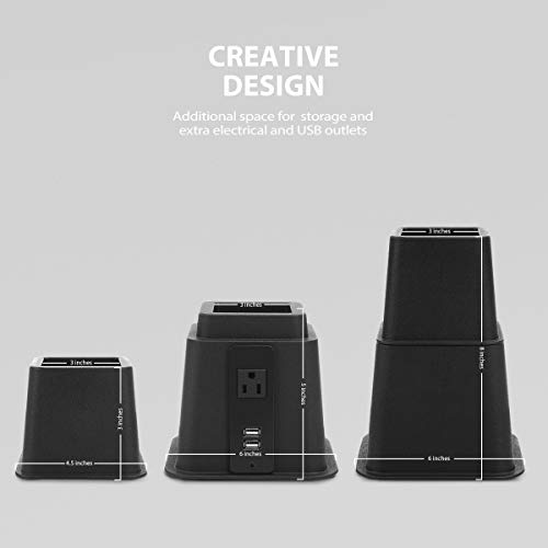 Tuffen Adjustable Bed Riser With Power Outlet And Usb Ports, Elevation In Heights 3, 5 Or 8 Inch Furniture Riser Lifts With Metal Sheet, Heavy Duty 1500 Lbs Capacity For Dorm Bed Table Sofa (Set Of 4) #TOP6