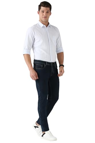 Image of Peter England Men Cotton Slim Fit Stripe Shirt