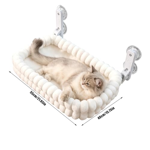 Katzen-Fensterbett, faltbare Katzenfensterhängematte mit wendbarem Kissen, 4 starke Saugnäpfe, schnurlose Fensterstange, unterstützt bis zu 18 kg, für Indoor-Katzen, die sich zum Sonnenbaden-5