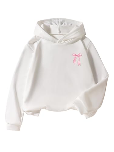 SOLY HUX Girl's Cute Hoodies Pullover Graphic Hooded Sweatshirts Long Sleeve Shirts Preppy Clothes White Bow 11Y