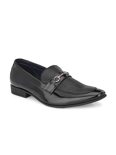 Image of San Frissco Men's Formal Loafers Textured Leatherette Trending Shoes with Buckle,Semi Casual Cushioned Footbed Cushioned Footbed Formal Party Slip-On Glossy Shoe & Lightweight