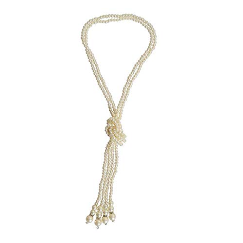 Art Deco Fashion Faux Pearls Necklace Knotted Pendants Cluster Long Pearl Necklace Charm Sweater Chain Clothing Accessories Jewelry Multi Layer Lmitation Pearl Necklace (Pearl Long Necklace) #TOP8