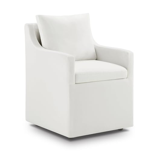 Image of KISLOT Upholstered Dining Chairs with Casters Modern Side Armchair with Rollers for Diningroom Bedroom Livingroom Reading Room, Cream, 1 Box