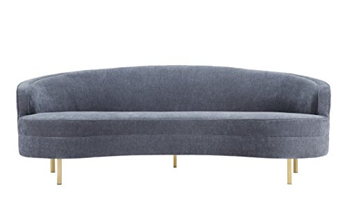 Tov Furniture The Baila Collection Modern Style Living Room Velvet Upholstery Curved Sofa With Stainless Steel Legs, Grey #TOP2