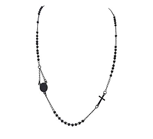 Preisvergleich Produktbild DRG Gioielli Halskette Rosenkranz Edelstahl Schwarz Total Black Damen Rundhalskette Perlenkette Geschenk