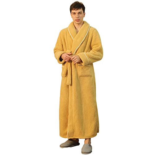 YCDZSW Men's Dressing Gown Soft Fleece Bathrobe Full Long Plus Size Winter Warm Bath Robe, Highly Absorbent Towelling Robes (Yellow,L)