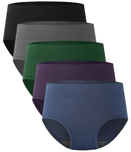 BAMBOO COOL Women's Underwear High Waisted Briefs Full Coverage Soft and Breathable Panties, 5-Pack