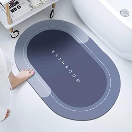 Image of Super Absorbent Quick Dry Bath Mat, Oval, Blue