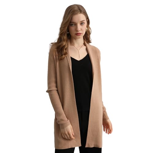 Image of GreenMount Cashmere Women's Front Fashion Cardigan for Annual Lightweight Mid-Length Cashmere Coat