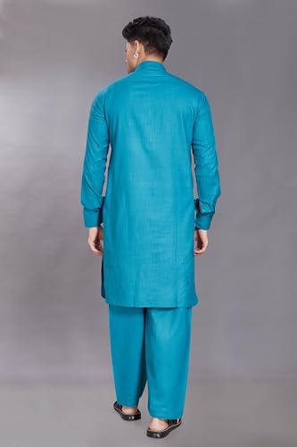 Image of DIVISIVE Men's Cotton Blend Pathani Kurta Pyjama Set