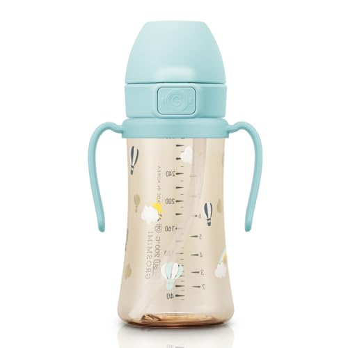 GROSMIMI Flip Top Spill Proof Sippy Cup with Stage 2 Straw for Toddlers, Customizable, PPSU, BPA Free 10 oz (Air balloon)