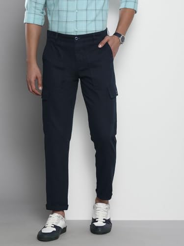 Image of The Indian Garage Co Men Slim Fit Solid Mid-Rise Cargos