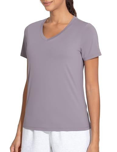 THE GYM PEOPLE Women's V-Neck Workout Shirts Short Sleeve Breathable Basic Yoga Athletic T-Shirts