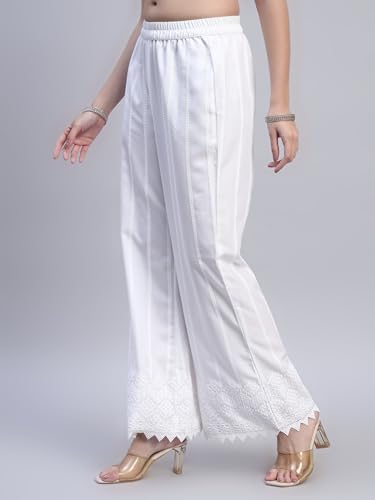Image of SHOPPING QUEEN Women's Cotton Embroidered Chikankari Palazzo