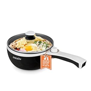 Dezin Hot Pot Electric Upgraded, Non-Stick Sauté Pan, Rapid Noodles Electric Pot, 1.5L Mini Portable Hot Pot for Steak, Egg, Fried Rice, Ramen, Oatmeal, Soup with Power Adjustment(Egg Rack Included)