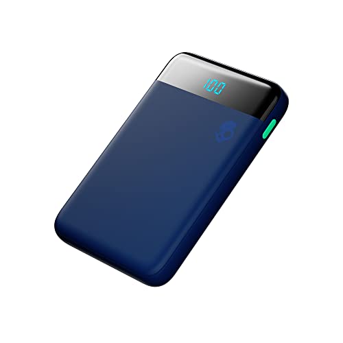 Skullcandy Stash Mini Portable Charger, 5000mAh Power Bank with 12W USB A Charging Port and 12W USB C Charging Port, Bonus USB A to Micro USB/Type C Dual Charging Cable - Blue/Green