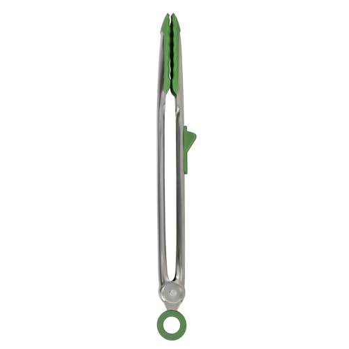 Tovolo Tongs With Silicone Tips Easy Grip 13” Long Kitchen Tongs Stainless Steel Handle For Cooking, Non Scratch Heat Resistant Locking Tongs Silicone Tipped Dishwasher Safe BPA Free, Pesto Green